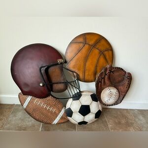 Wall Art - Vintage Style Sports Helmet & Balls Decorative Metal Wall Art